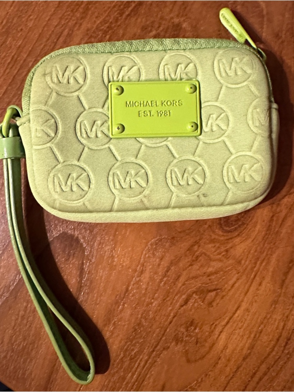 Michael Kors Neon Lime MK-Embossed Wristlet Clutch